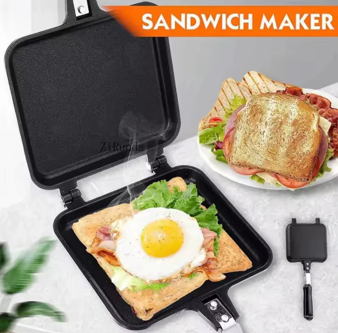 Double Sided Sandwich Maker, Non Stick Iron Bread Toast Machine