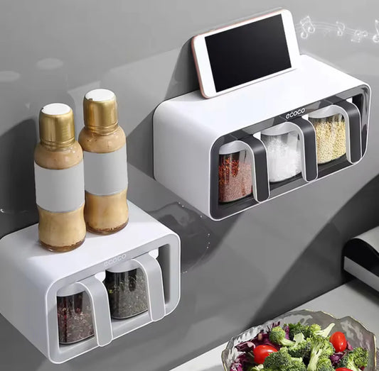 Wall Mounted Spice Rack With Spoons, Multifunctional Spice Storage Condiment Storage Rack