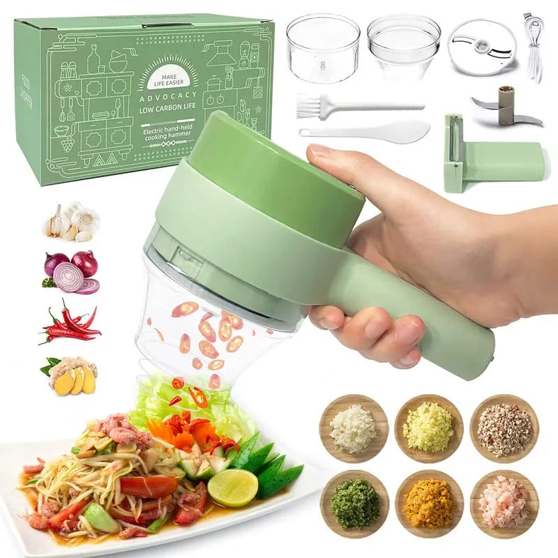 4 In 1 Electric Vegetable Cutter Set Portable Mini Wireless Food Processor Slicer Garlic Chili Meat Garlic Chopper With Brush