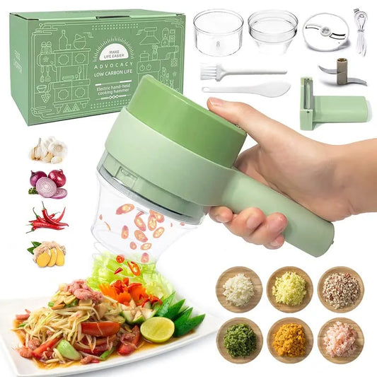 4 In 1 Electric Vegetable Cutter Set Portable Mini Wireless Food Processor Slicer Garlic Chili Meat Garlic Chopper With Brush