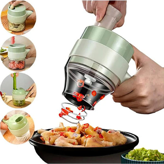 4 In 1 Electric Vegetable Cutter Set Portable Mini Wireless Food Processor Slicer Garlic Chili Meat Garlic Chopper With Brush