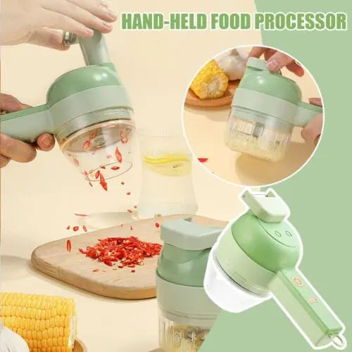 4 In 1 Electric Vegetable Cutter Set Portable Mini Wireless Food Processor Slicer Garlic Chili Meat Garlic Chopper With Brush